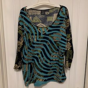 Fresh Groove abstract tee 3/4 sleeve plus 2X top